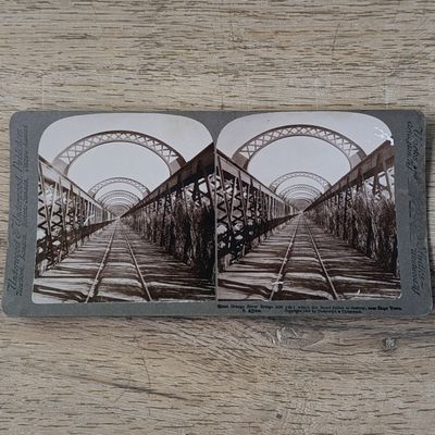 Boer War stereoscope card - Great Orange River Bridge which the Boers failed to destroy near Hope Town, South Africa