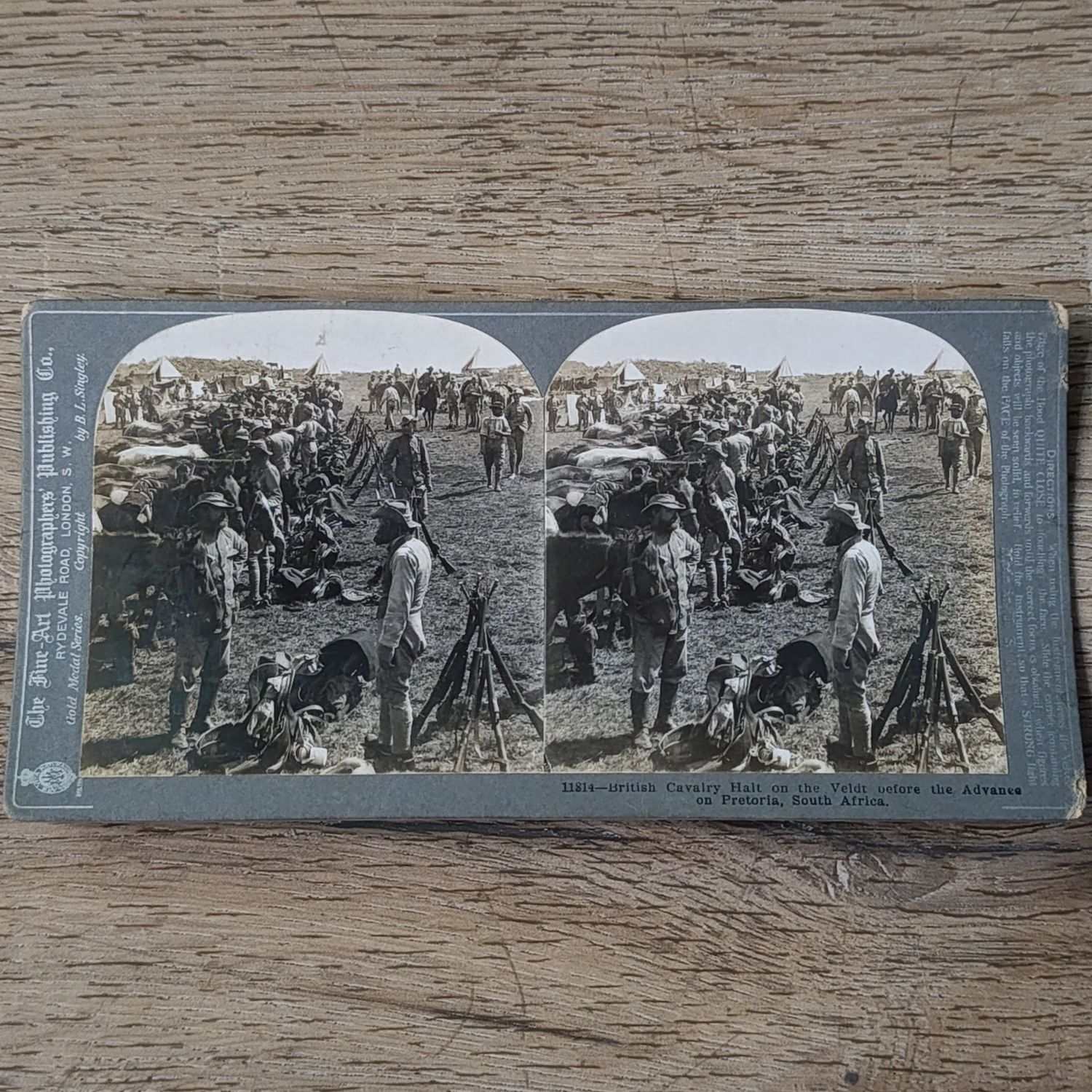Boer War stereoscope card #11814 British Cavalry Halt on the veldt before the Advance on Pretoria, South Africa