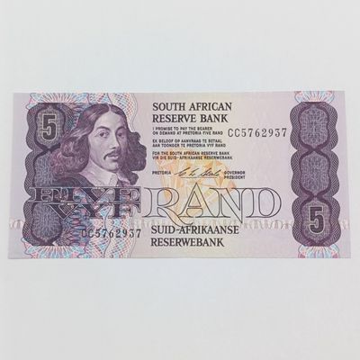 Pair of uncirculated R5 banknotes Gerhard de Kock and CL Stals