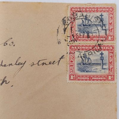 Lot of 6 Vintage 1930's South West Africa covers - all with 1d stamps in English and Afrikaans Posted in Gobabis, Keetmanshoop, Windhoek, Mariental, Grootfontein en Usakos