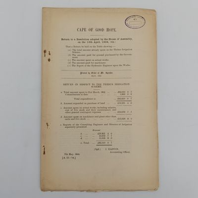 Cape of Good Hope 1904 Return in respect to the Thebus irrigation scheme