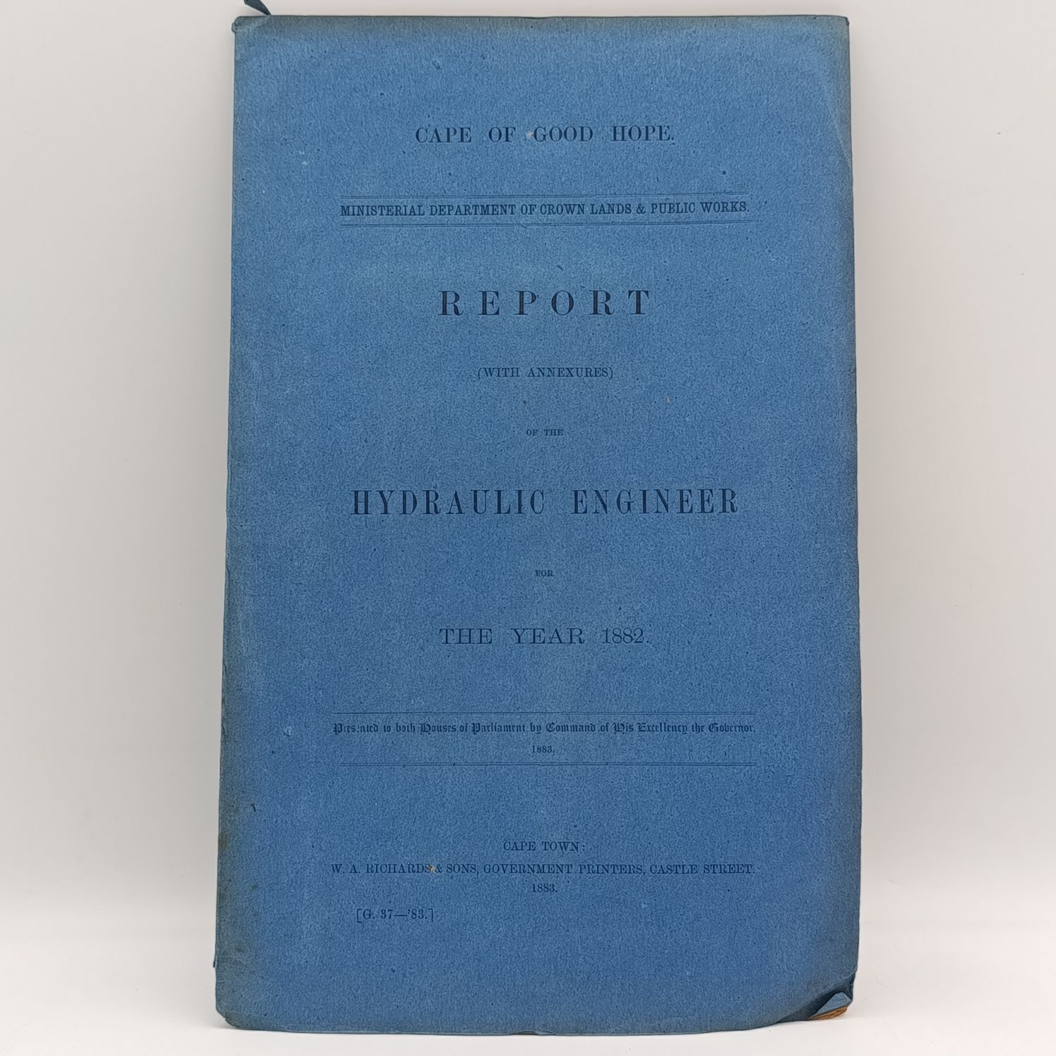 Cape of Good Hope Report of hydraulic engineer for the year 1882 with Map of Fourteen streams irrigation works - VAAL RIVER