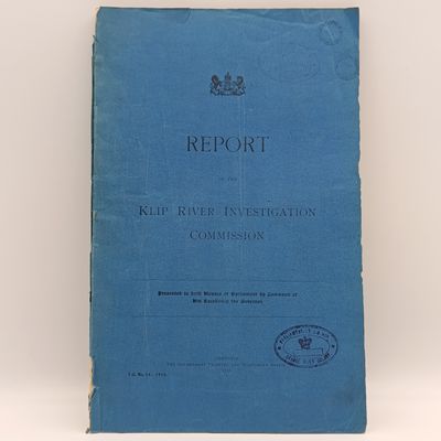 1910 Report of the Klip River investigation commission - Orange River Colony rubber stamp presented to bottle Houses of Parlement with plan of the sources and course of Klipspruit also including map