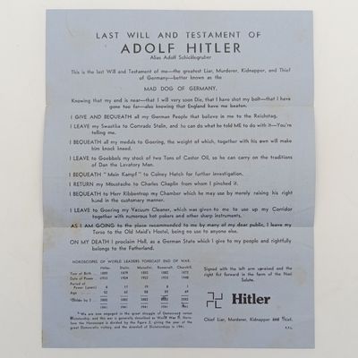 WW2 Propaganda leaflet - Last will and Testament of Adolf Hitler