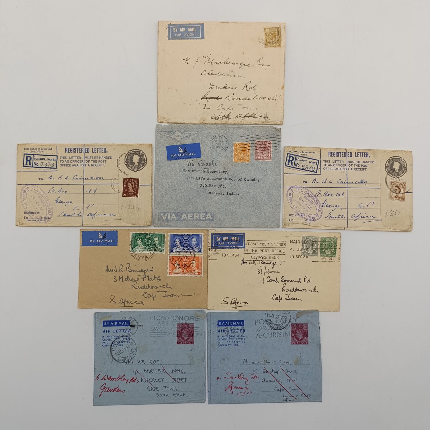 Lot of 7 vintage British Postal covers - 2 uprated and 2 air letters included