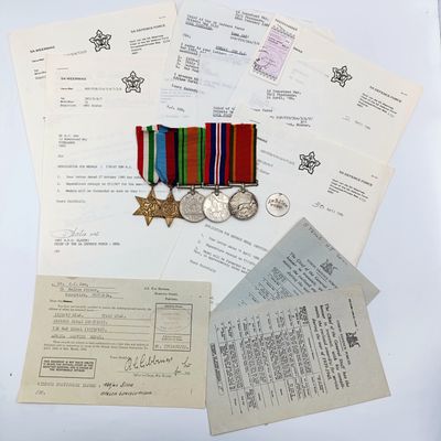 Set of 5 WW2 medals issued to 578145 HJ. Sem - with documents