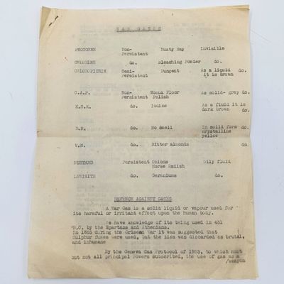 WW2 document for defence against gases