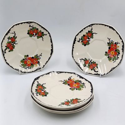 Set of 6 antique Royal Doulton Woburn soup cup saucers