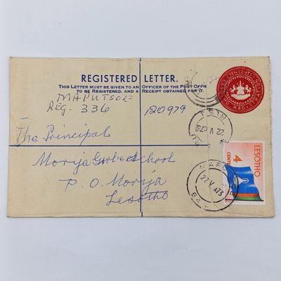 Maputsoe, Lesotho registered letter to Morija, Lesotho - with 4 cent Lesotho stamp cancelled 22 May 1973 via Leribe, Lesotho