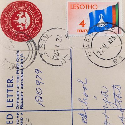 Maputsoe, Lesotho registered letter to Morija, Lesotho - with 4 cent Lesotho stamp cancelled 22 May 1973 via Leribe, Lesotho