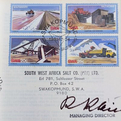 1981 SWA Swakopmund Salt works FDC signed by the Managing Director