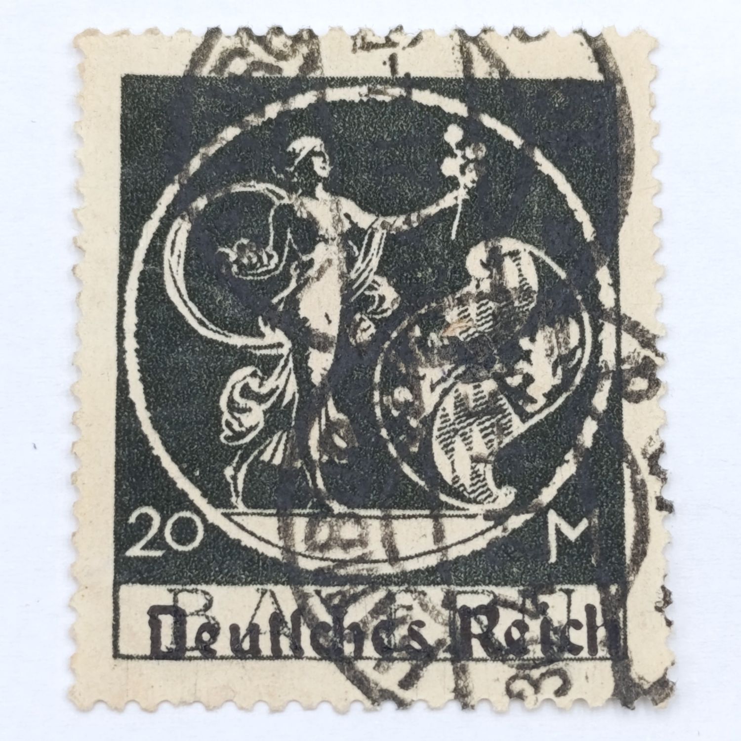 Bavaria 20 Mark stamp overprinted Deutsches Reich - Type 1