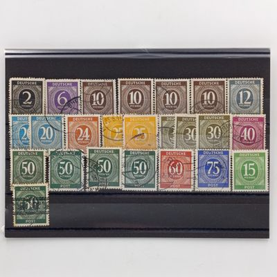 Germany 1946 - Lot of 24 Allied occupation zone stamps one with ribbon overprint