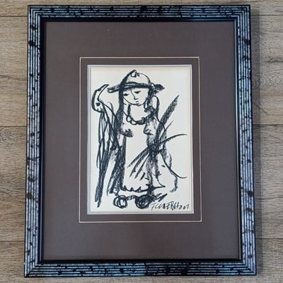 Original Frans Claerhout charcoal painting in frame