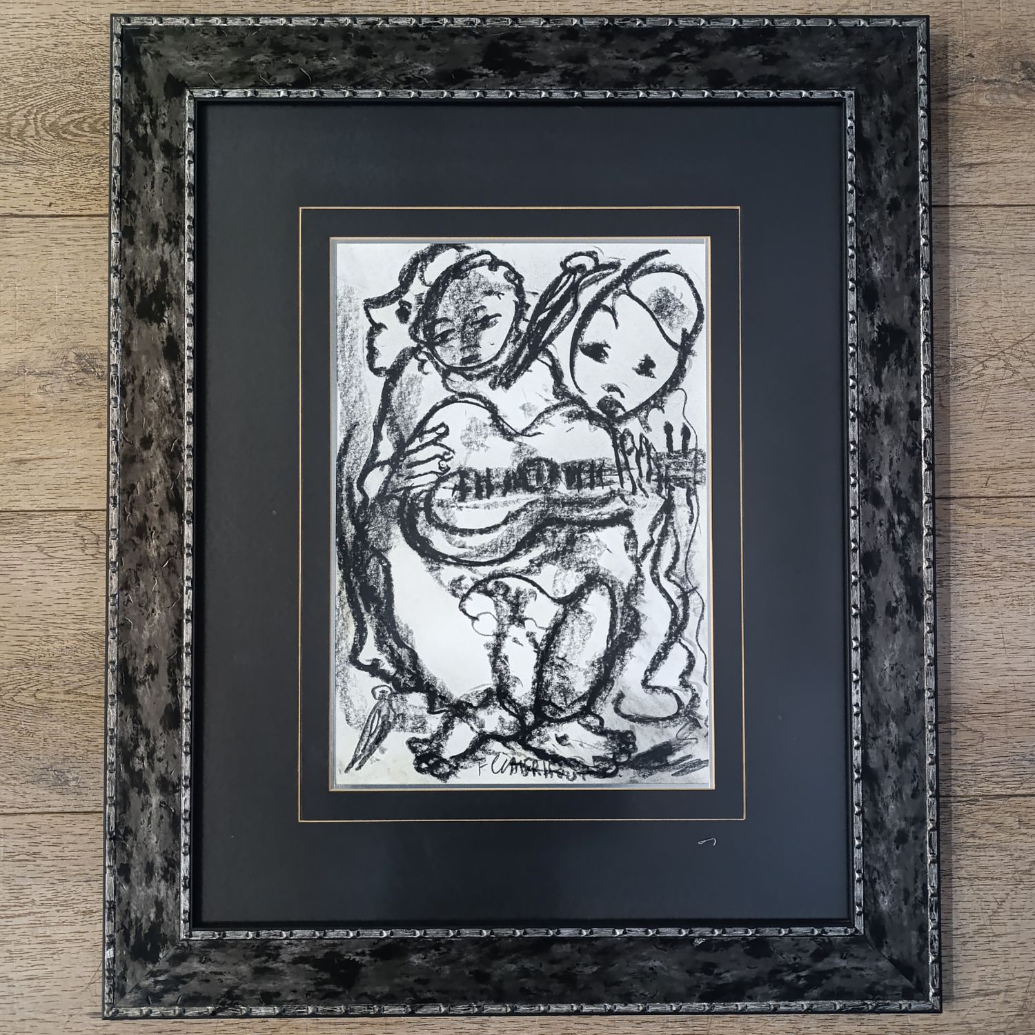 Original Frans Claerhout charcoal painting in frame