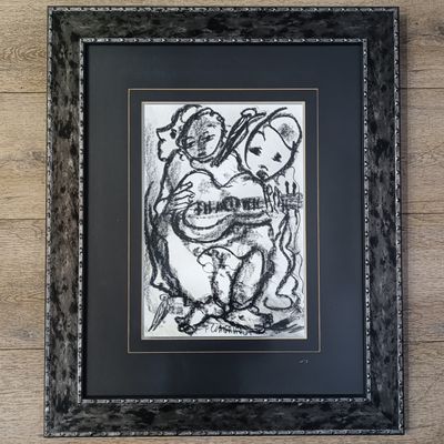 Original Frans Claerhout charcoal painting in frame