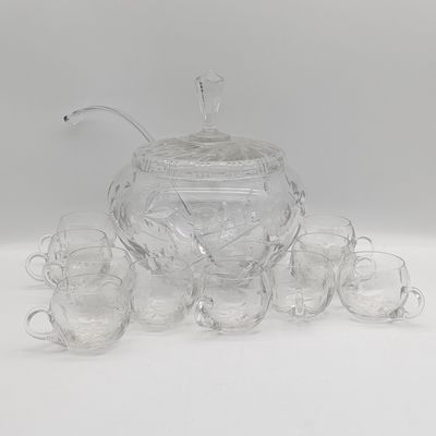 Vintage Lead crystal punch bowl with glass ladle and 10 cups