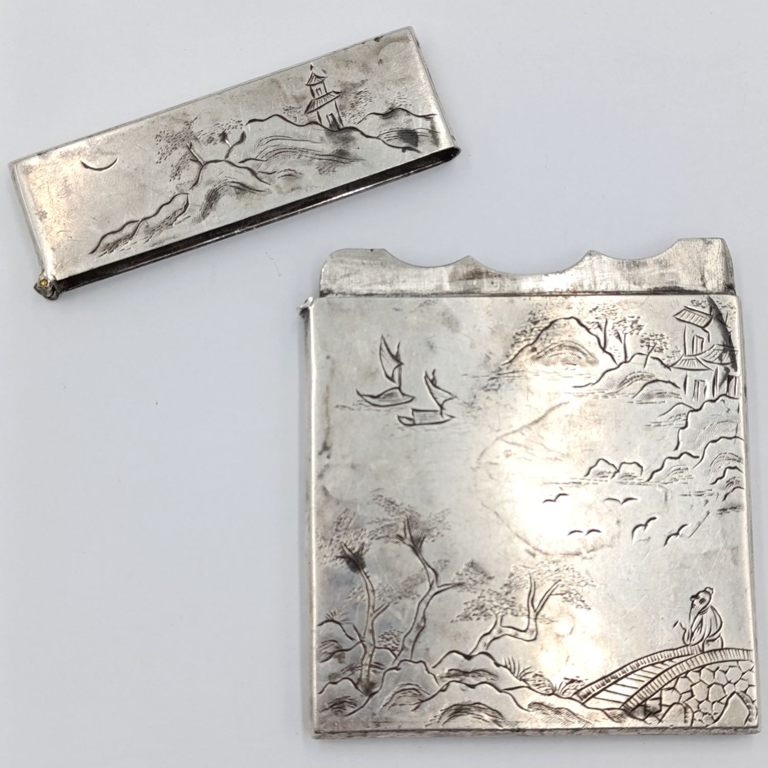 Antique Chinese Hung Chong export silver card case - hinge broken - weighs 117,7 grams