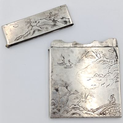 Antique Chinese Hung Chong export silver card case - hinge broken - weighs 117,7 grams