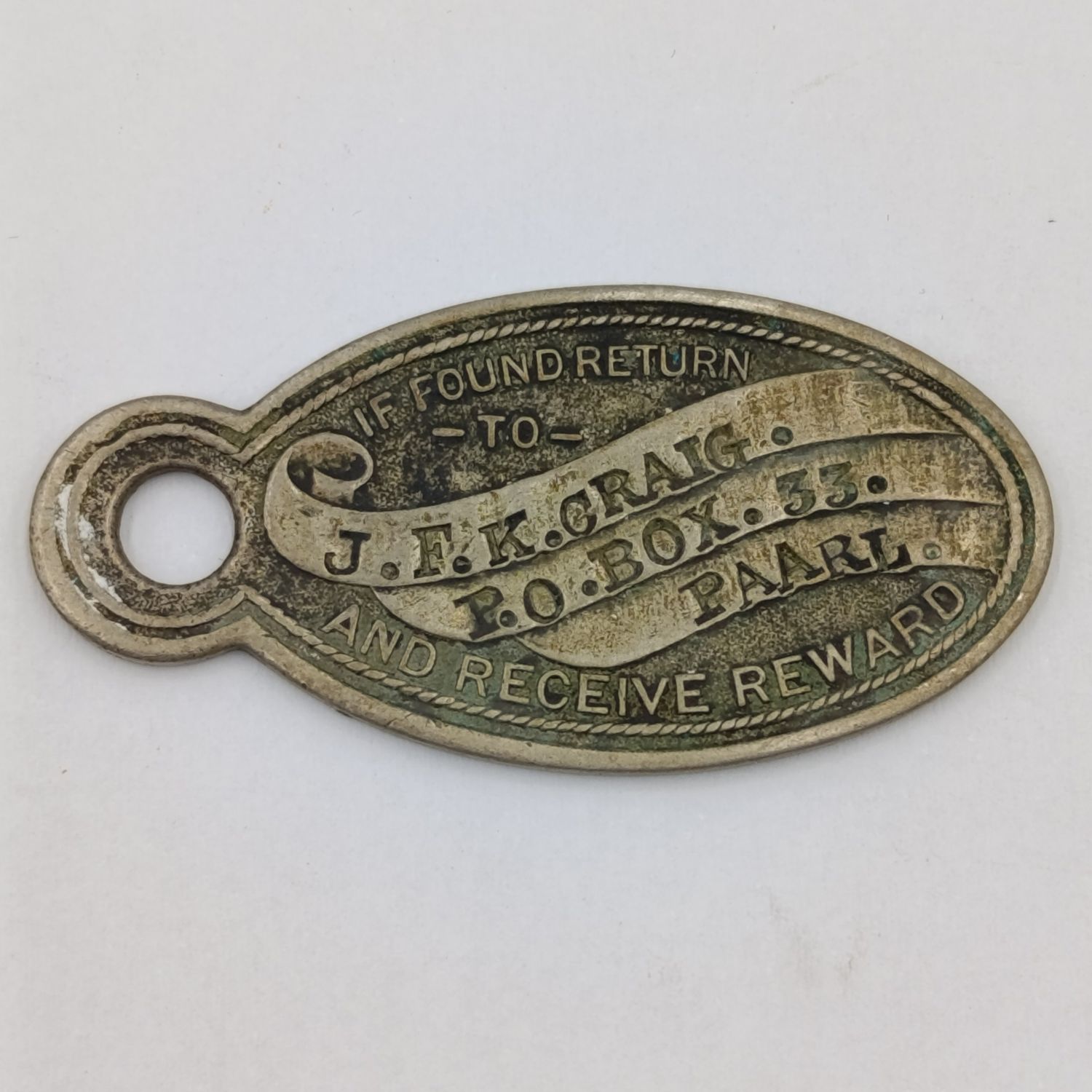 Vintage &quot;If found return to&quot; keyring tag