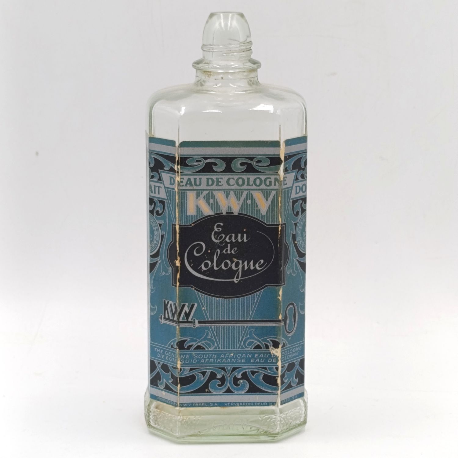Vintage KWV Eau de Cologne glass bottle - no lid