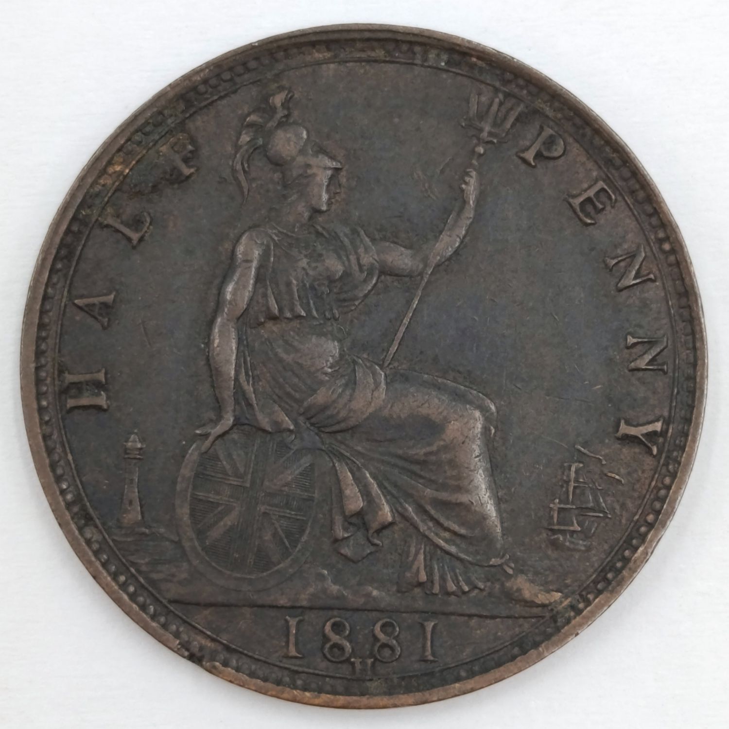 1881 Great Britain Half Penny - &quot;H&quot; mintmark - XF