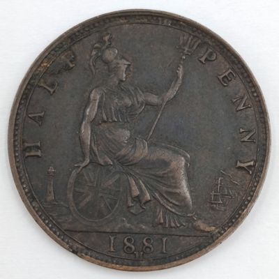 1881 Great Britain Half Penny - &quot;H&quot; mintmark - XF