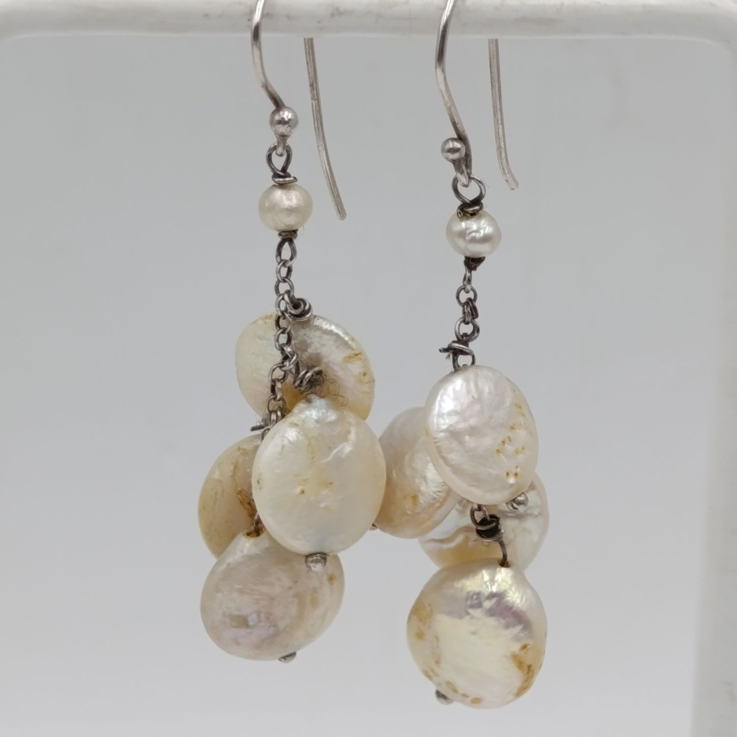 Pair of Sterling silver and cultured pearls earrings