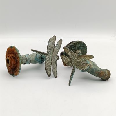 Pair of Antique style copper garden taps with dragonfly handles