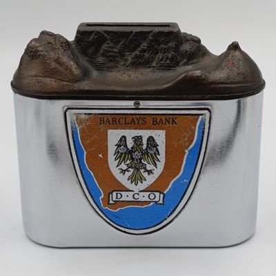 Vintage Barclays Bank Table Mountain money box - no key