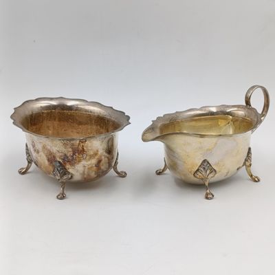 Vintage silverplated EPNS sugar bowl and milk jug
