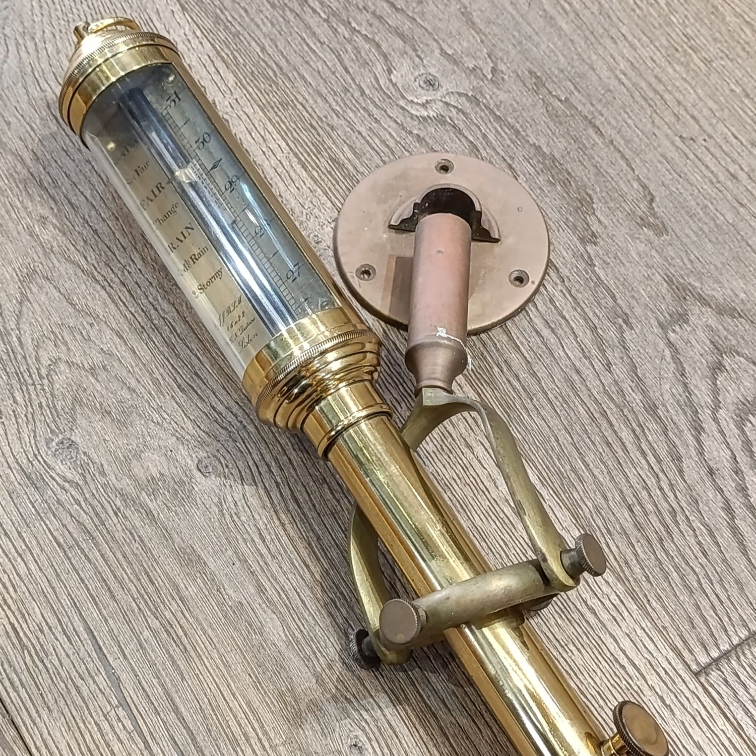 Vintage brass marine ships stick barometer with gimbal