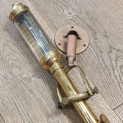 Vintage brass marine ships stick barometer with gimbal