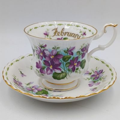 Vintage Royal Albert Violets February flower porcelain duo