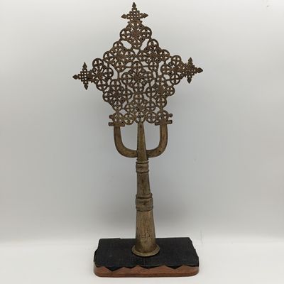 Vintage silvered bronze Ethopian cross sculpture