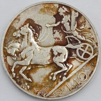 Italy 10 Lire 1928 VF silver coin
