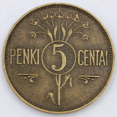 Lithuania 1925 Five Centai VF
