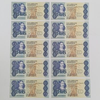 South Africa CL Stals lot of 10xR2 banknotes uncirculated with consecutive numbers