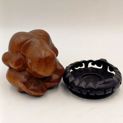 Handcarved wooden weeping buddha sculpture