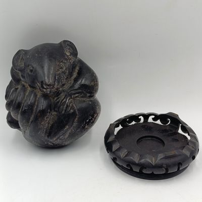 Vintage Japanese coiled mouse stone carving