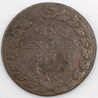 Circa 1800 France 5 centimes Dupré year - AA date mark - Metz mint - rarely seen