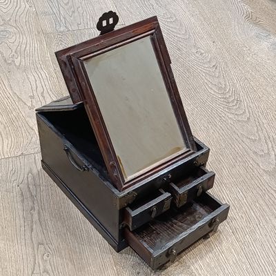Antique Chinese jewellery box with mirror and 3 drawers
