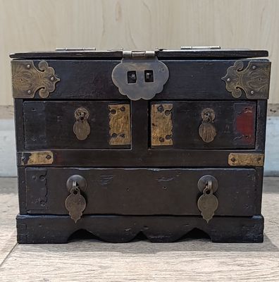 Antique Chinese jewellery box with mirror and 3 drawers