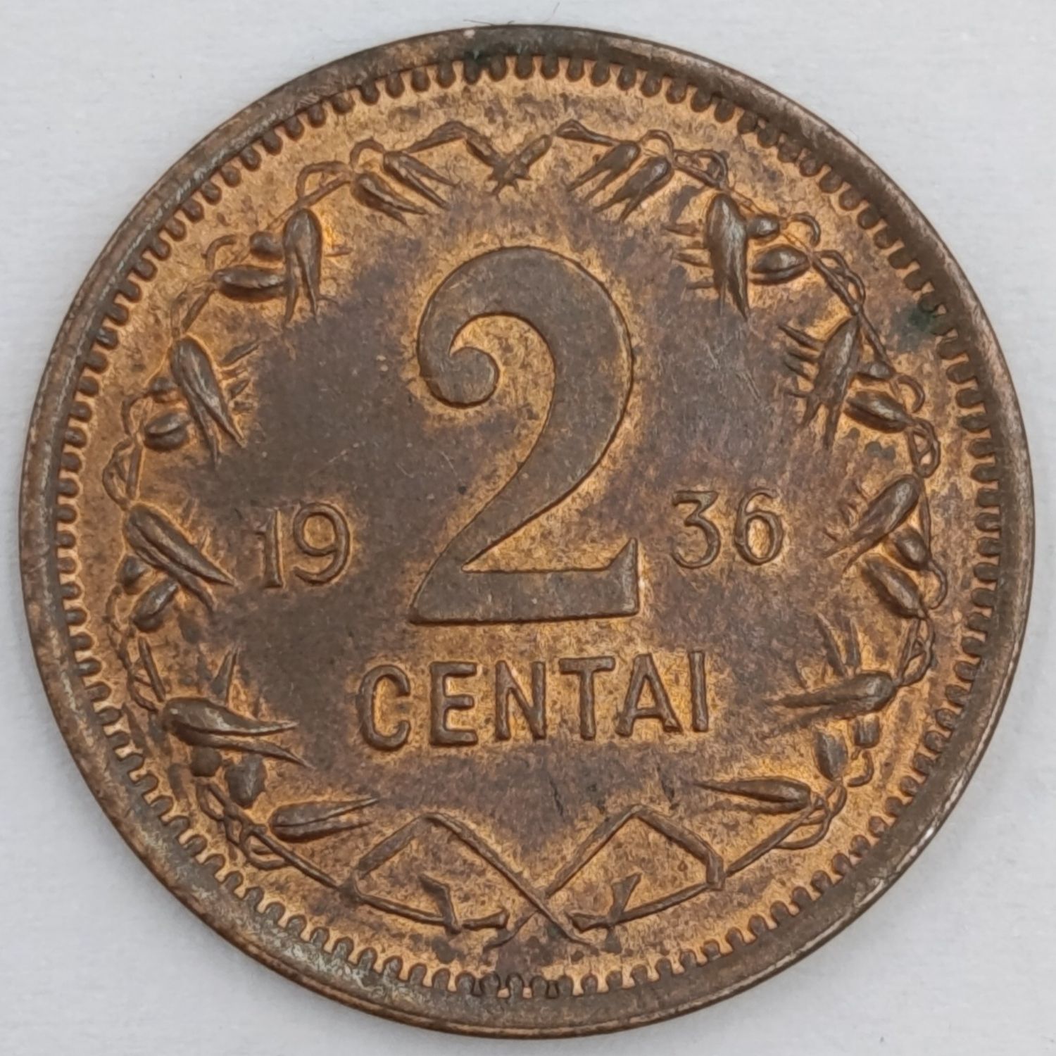 1936 Lithuania 2 Centai AU+