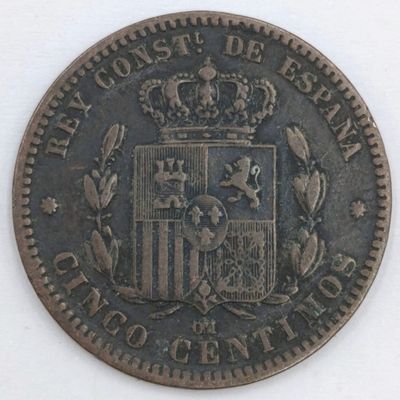 1877 Spain 5 Centimos XF