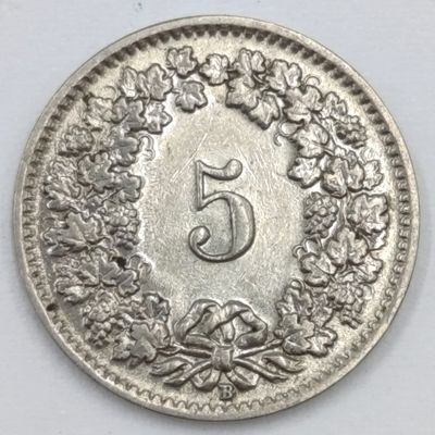 Switzerland 1938 Five Rappen Lowest mintage AU+