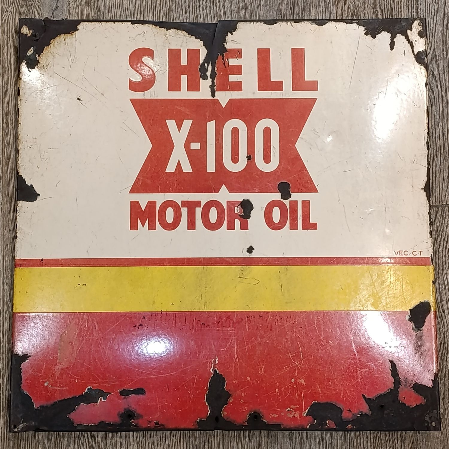 Vintage Shell X-100 Motor Oil enamel sign