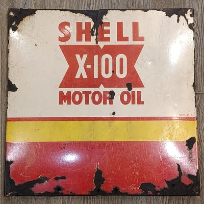 Vintage Shell X-100 Motor Oil enamel sign