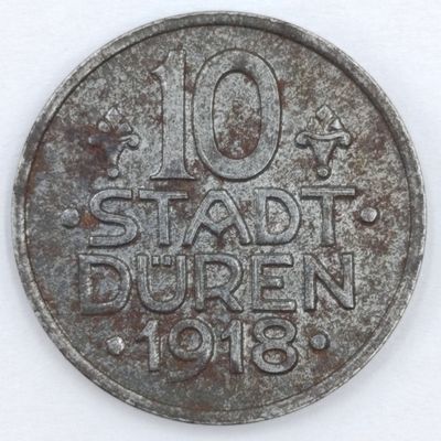 1918 WW1 Emergency coinage DUREN 10 PFENNIG