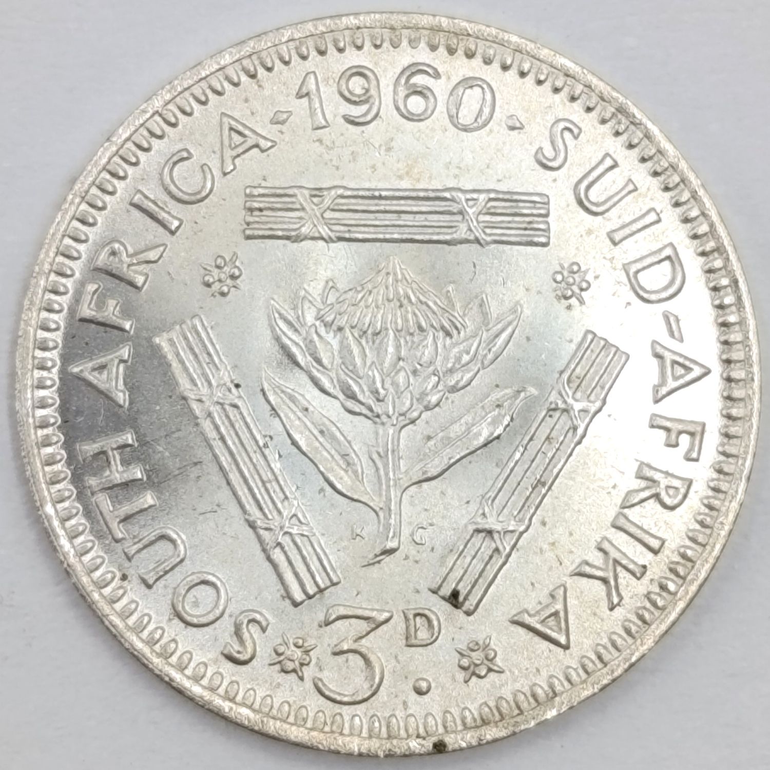 South Africa 1960 scarce 3d tickey uncirculated Low mintage of 21364